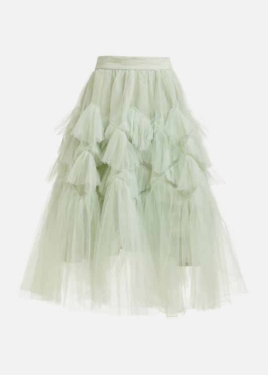 mid length voluminous tulle light green skirt