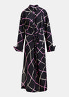 Black checkered shirt dress with tie detail by Essentiel Antwerp on a white background