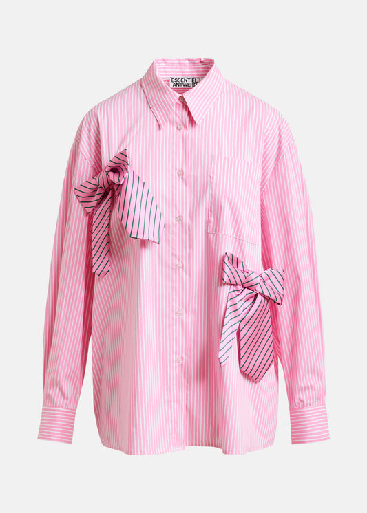 pink stripe shirt with 2 pink bows from essentiel antwerp