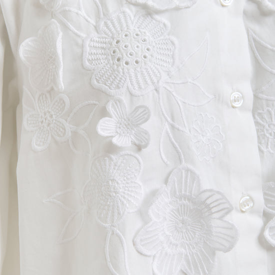 Close up of embroidered detail on an Essentiel Antwerp Shirt