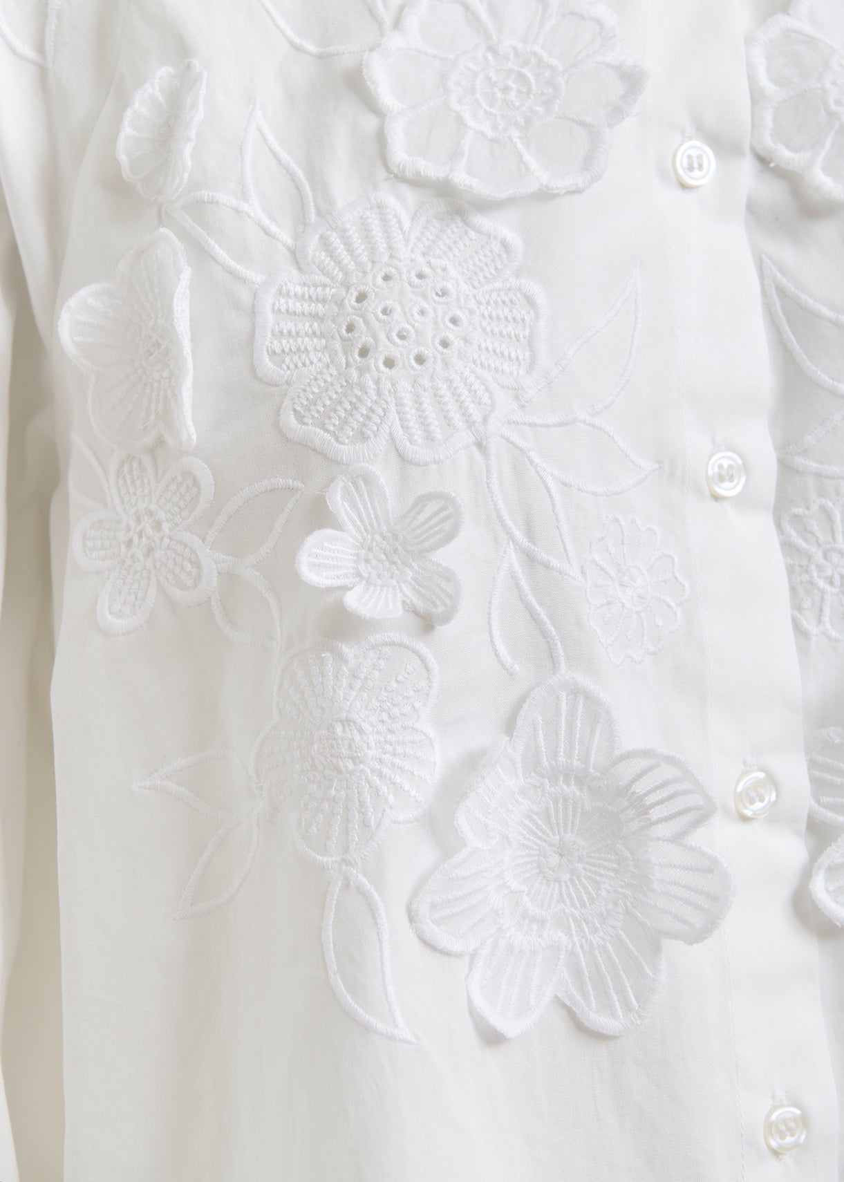 Close up of embroidered detail on an Essentiel Antwerp Shirt