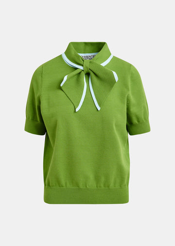 short sleeve green knit with tie at the neck