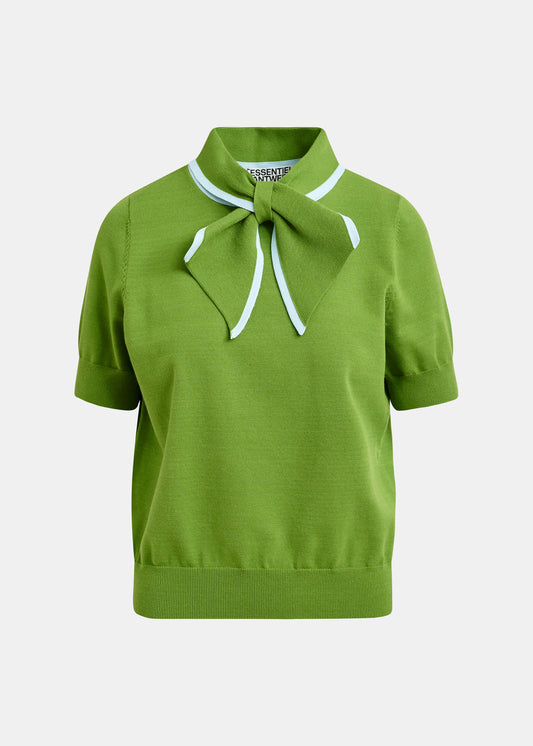 short sleeve green knit with tie at the neck