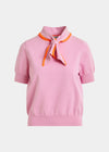 short sleeve pink knit with tie at the neck