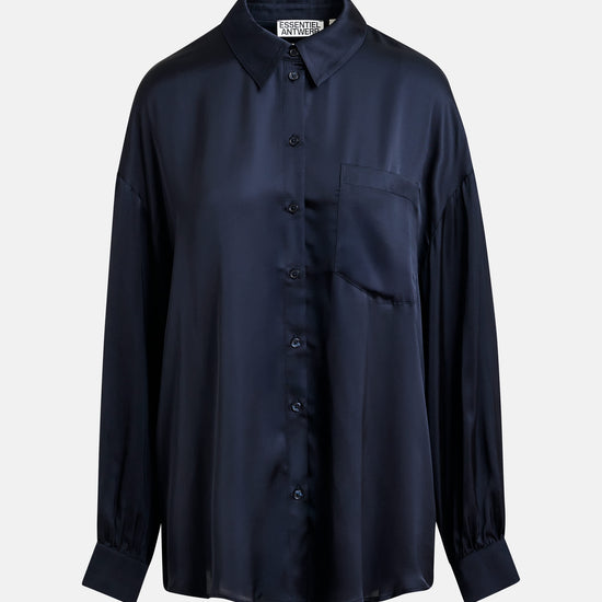 navy blue satin chest pocket shirt 