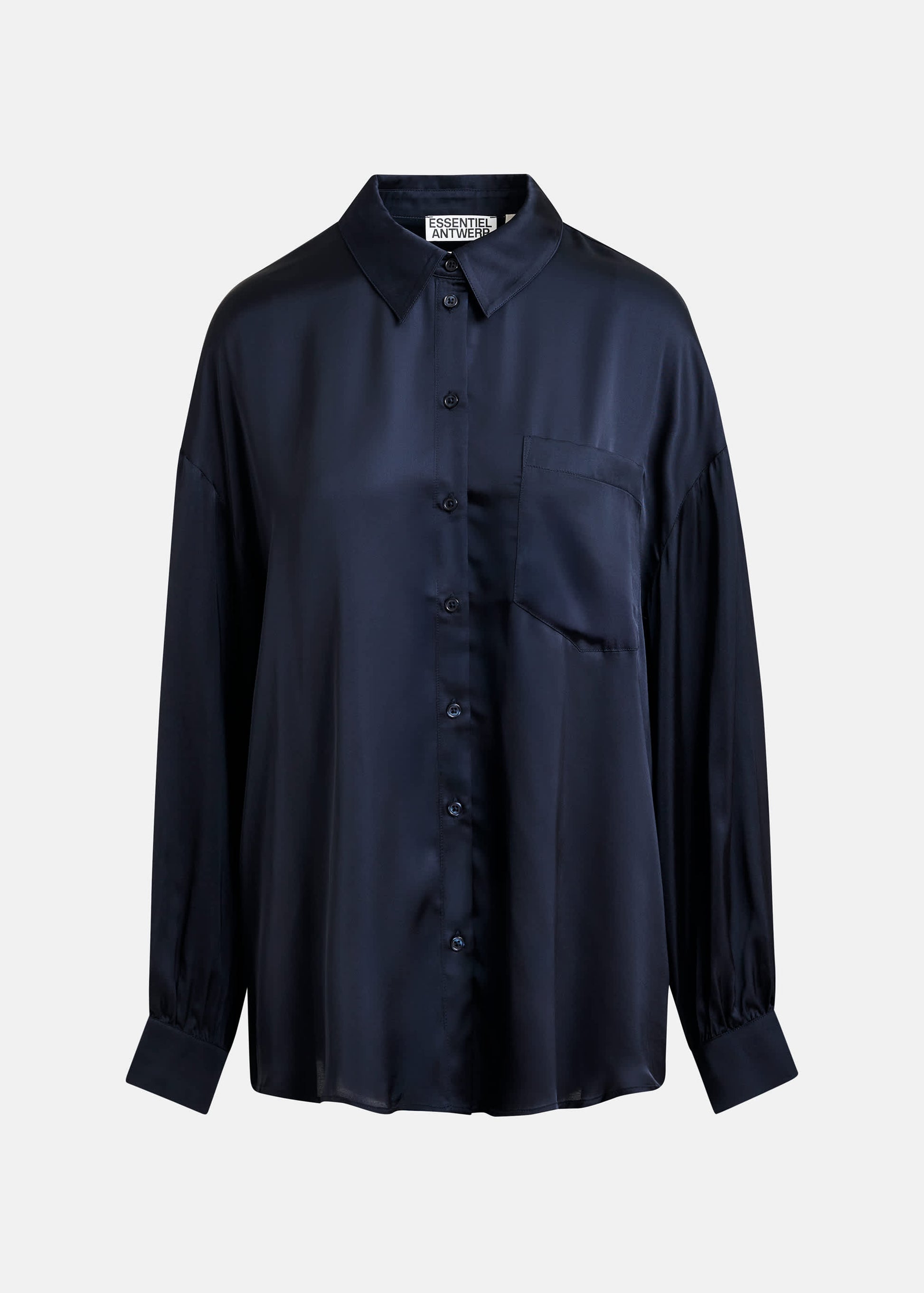 navy blue satin chest pocket shirt 
