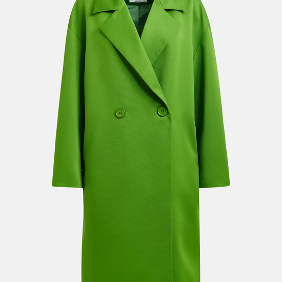 green double breasted mid length coat