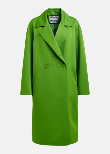 green double breasted mid length coat