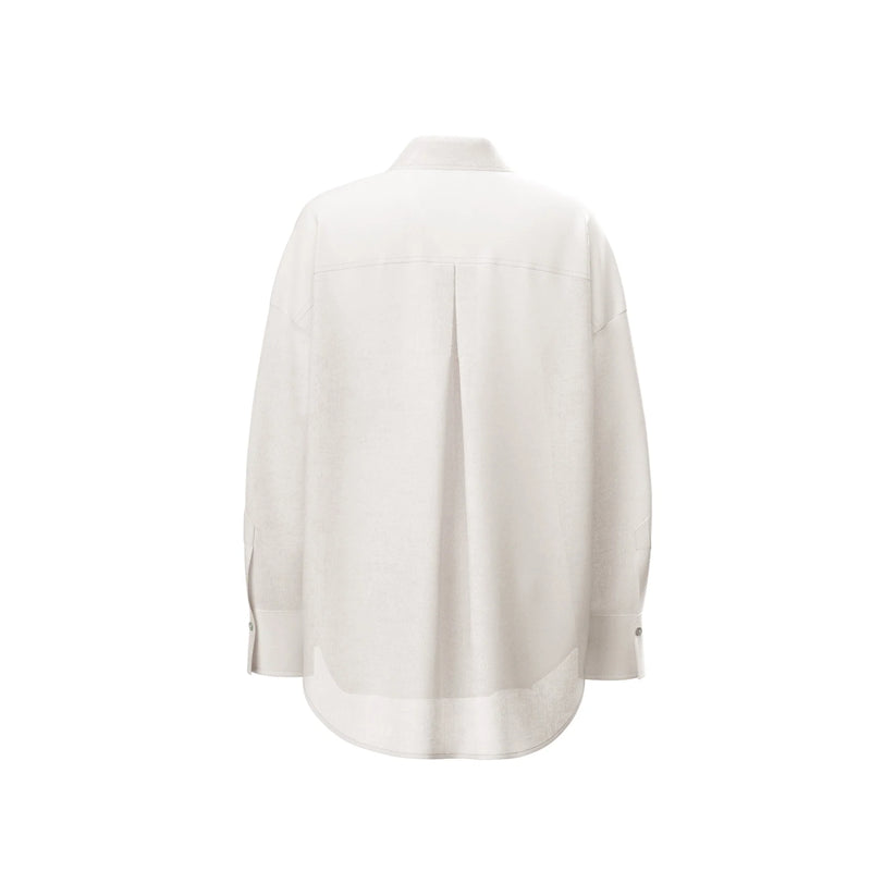 Over sized white linen shirt rear view
