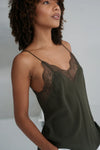 khaki green lace spaghetti strap lace silk cami