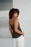 khaki green lace spaghetti strap lace silk cami rear view