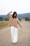 camel jumper with v neck and ribbed hem and cuffs 