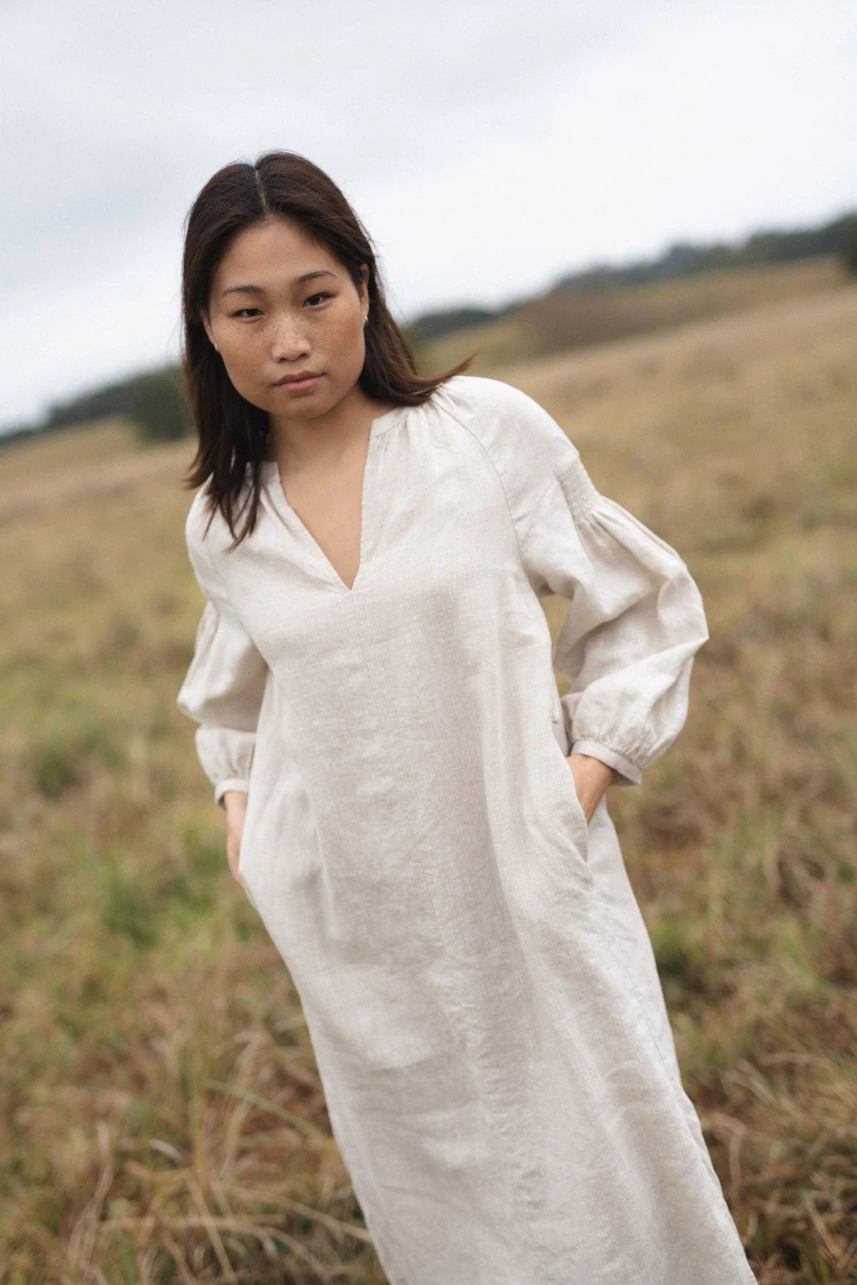 relaxed fit linen dress with removable self tie belt