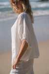 Loose fit linen top wtih short sleeves and O neck
