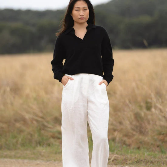 black jumper with v neck and collar 