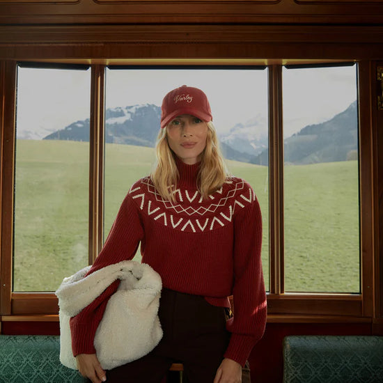 red fairisle jumper model shot