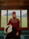 red fairisle jumper model shot