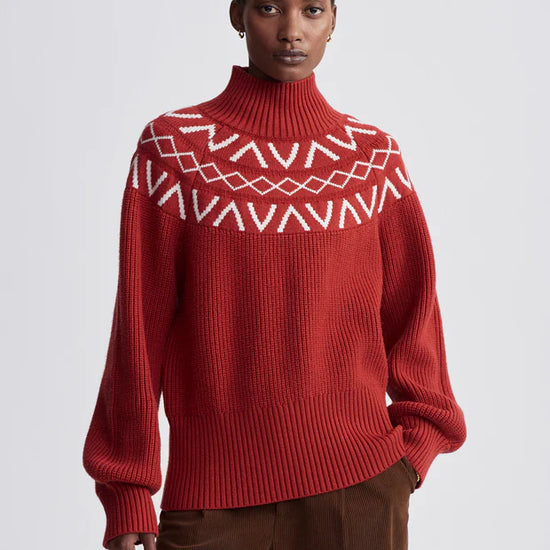 red fairisle jumper model shot