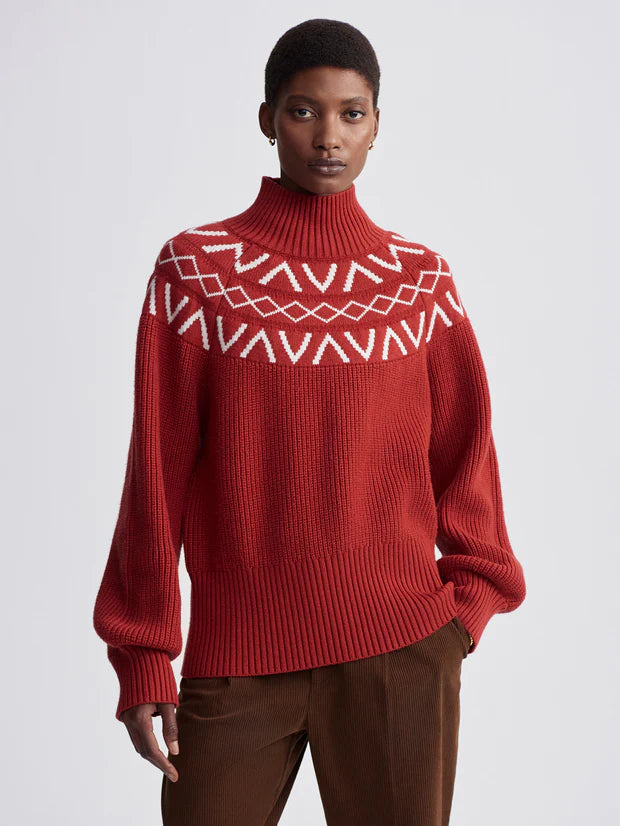 red fairisle jumper model shot