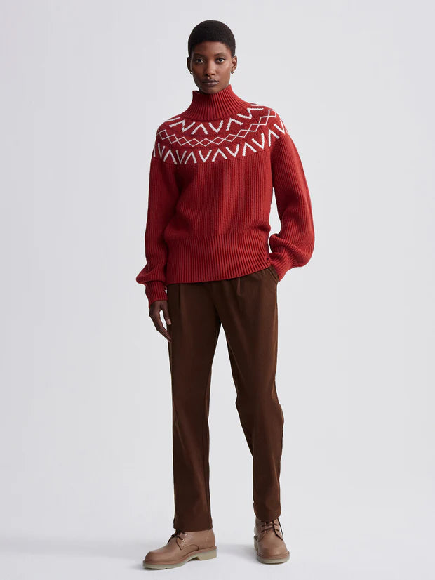 red fairisle jumper model shot