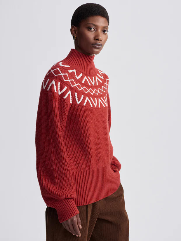 red fairisle jumper  side view 