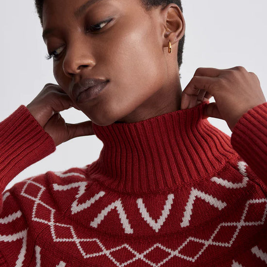 red fairisle jumper  close up