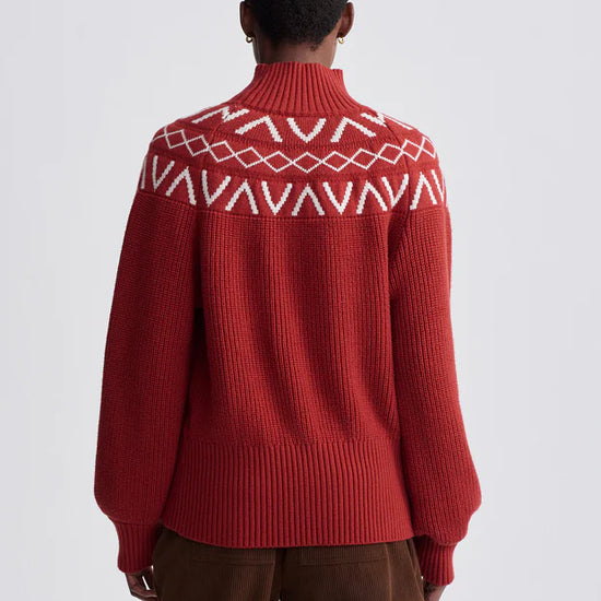 red fairisle jumper rear view 