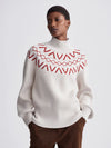 white turtleneck jumper with red fairisle print model shot