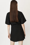 Black short fluted sleeved shell top with back zip fastening