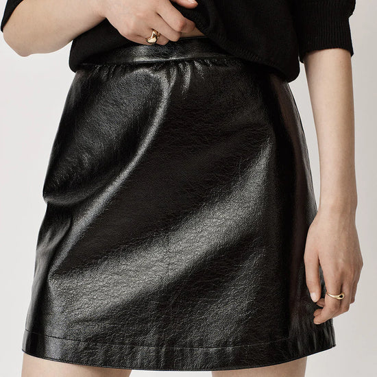 Shiny black PU A line mini skirt