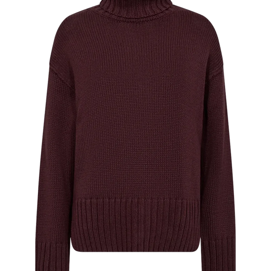 deep bordeaux burgundy roll neck jumper with rib detailing from mos mosh