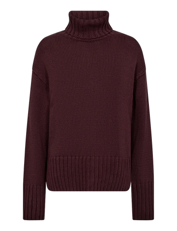 deep bordeaux burgundy roll neck jumper with rib detailing from mos mosh