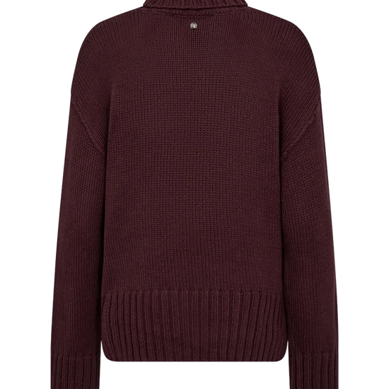 deep bordeaux burgundy roll neck jumper with rib detailing from mos mosh rear view