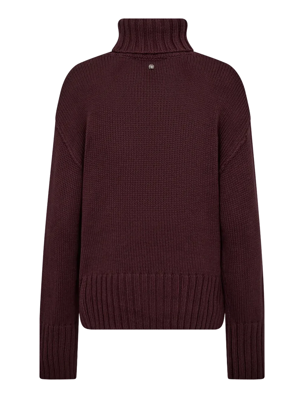 deep bordeaux burgundy roll neck jumper with rib detailing from mos mosh rear view