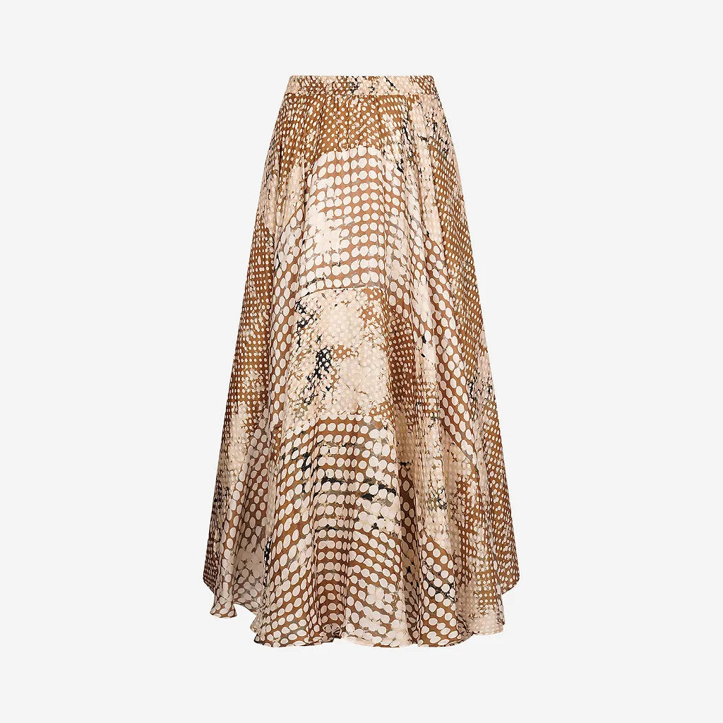 silk beige irregular polka dot print skirt with pockets and elasticated waist