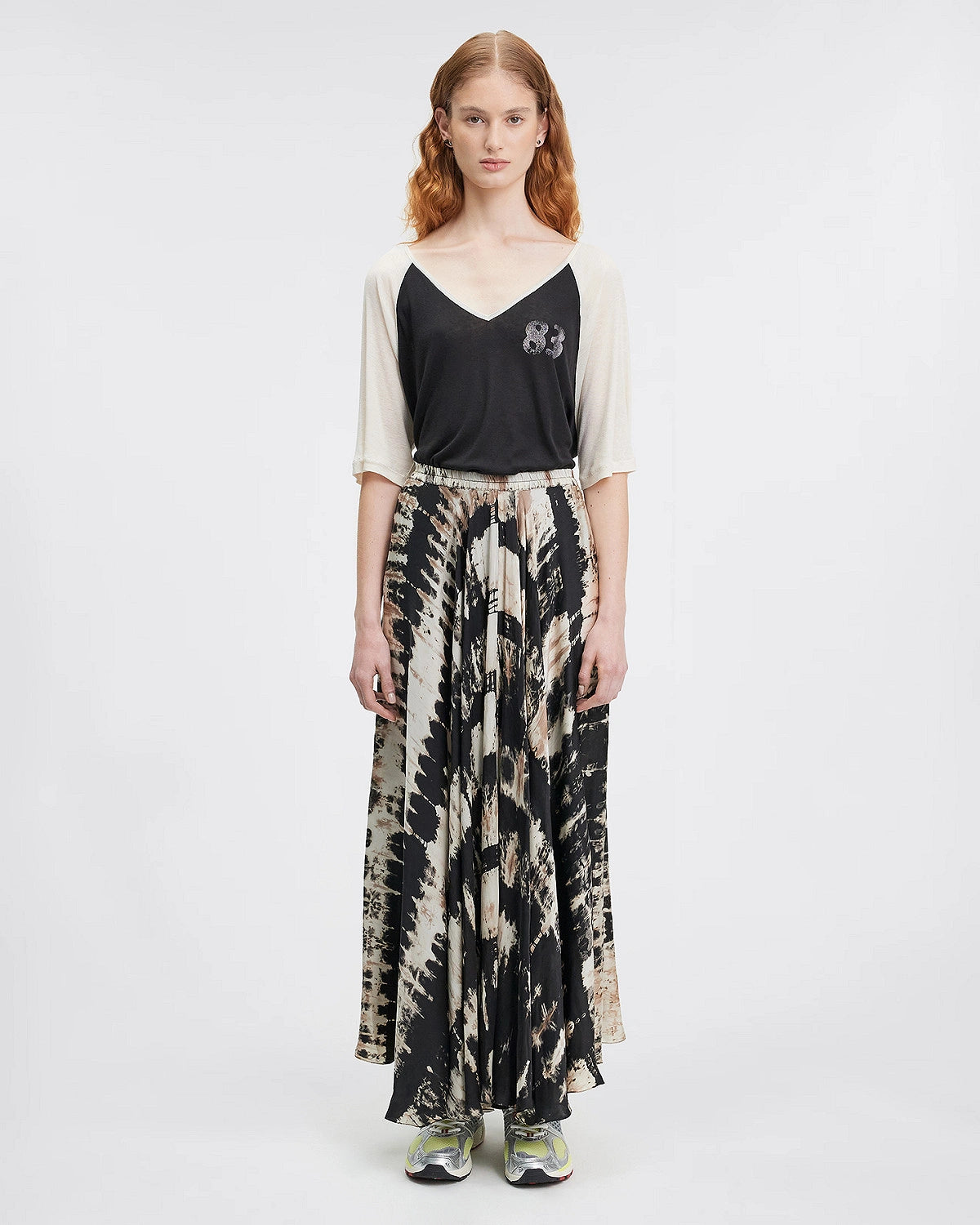 Maxi skirt with elasticated waist in tie dye viscose