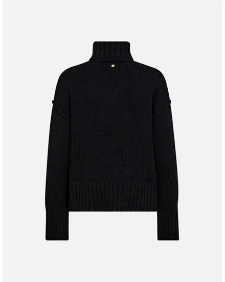 black cotton ribbed roll neck jumper from mos mosh rear view