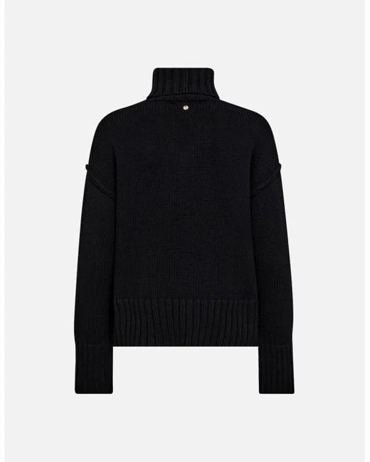 black cotton ribbed roll neck jumper from mos mosh rear view