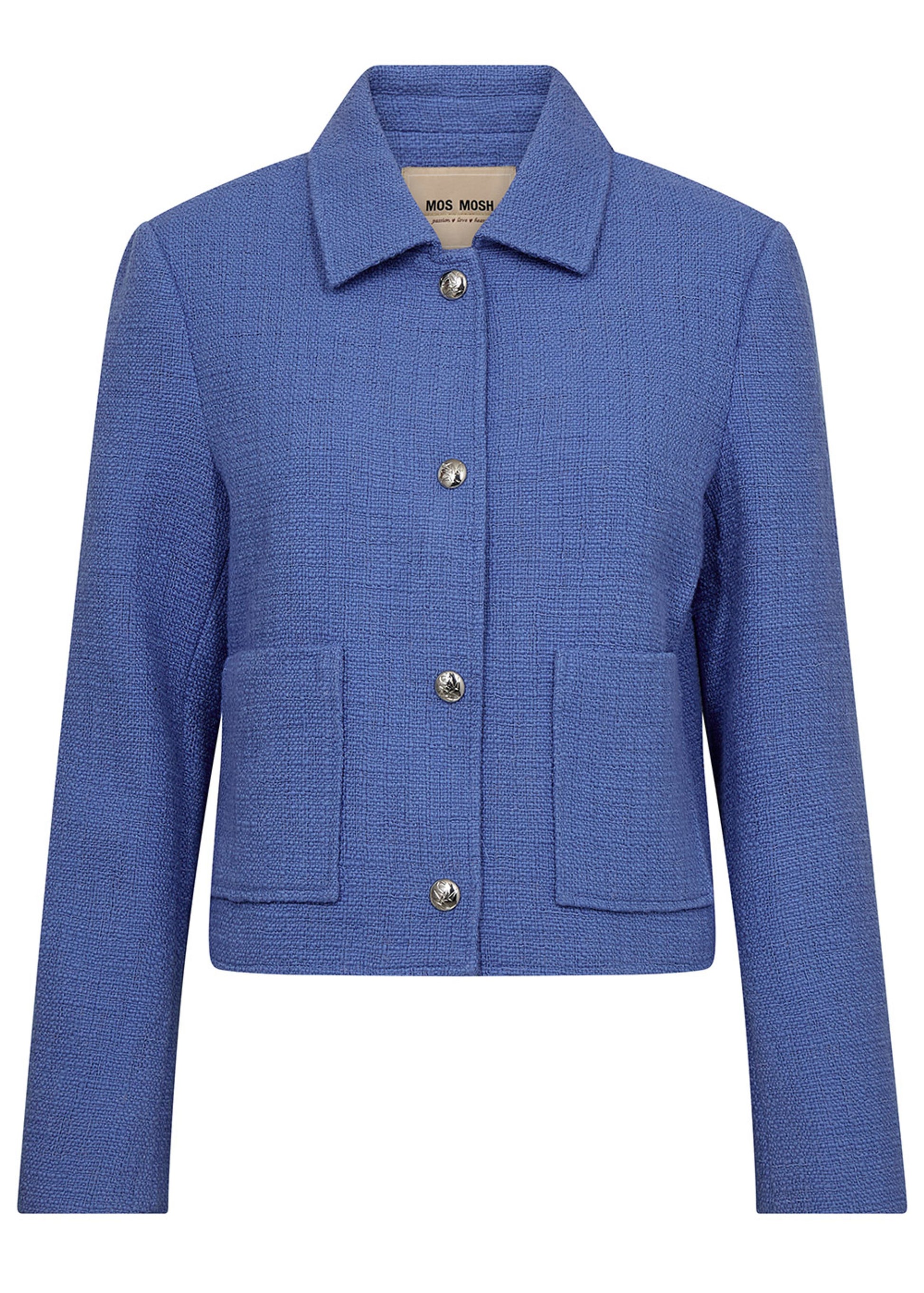 blue jacket with gold buttons and 2 pockets 