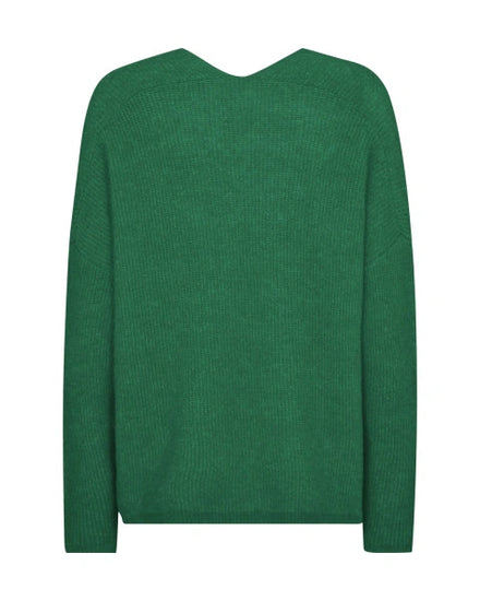 v neck knit green wool mix jumper with relaxed fit from mos mosh rear view