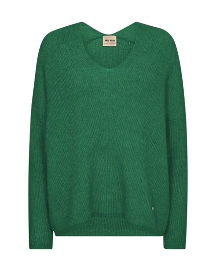 v neck knit green wool mix jumper with relaxed fit from mos mosh
