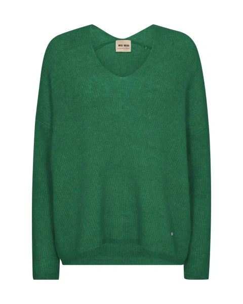 v neck knit green wool mix jumper with relaxed fit from mos mosh