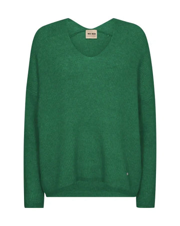 v neck knit green wool mix jumper with relaxed fit from mos mosh