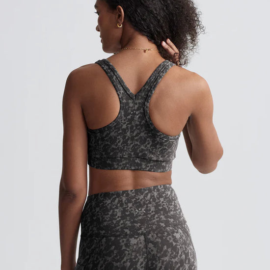 grey printed sports bra rear view 