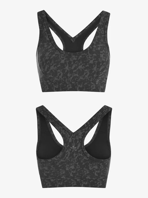 grey printed sports bra