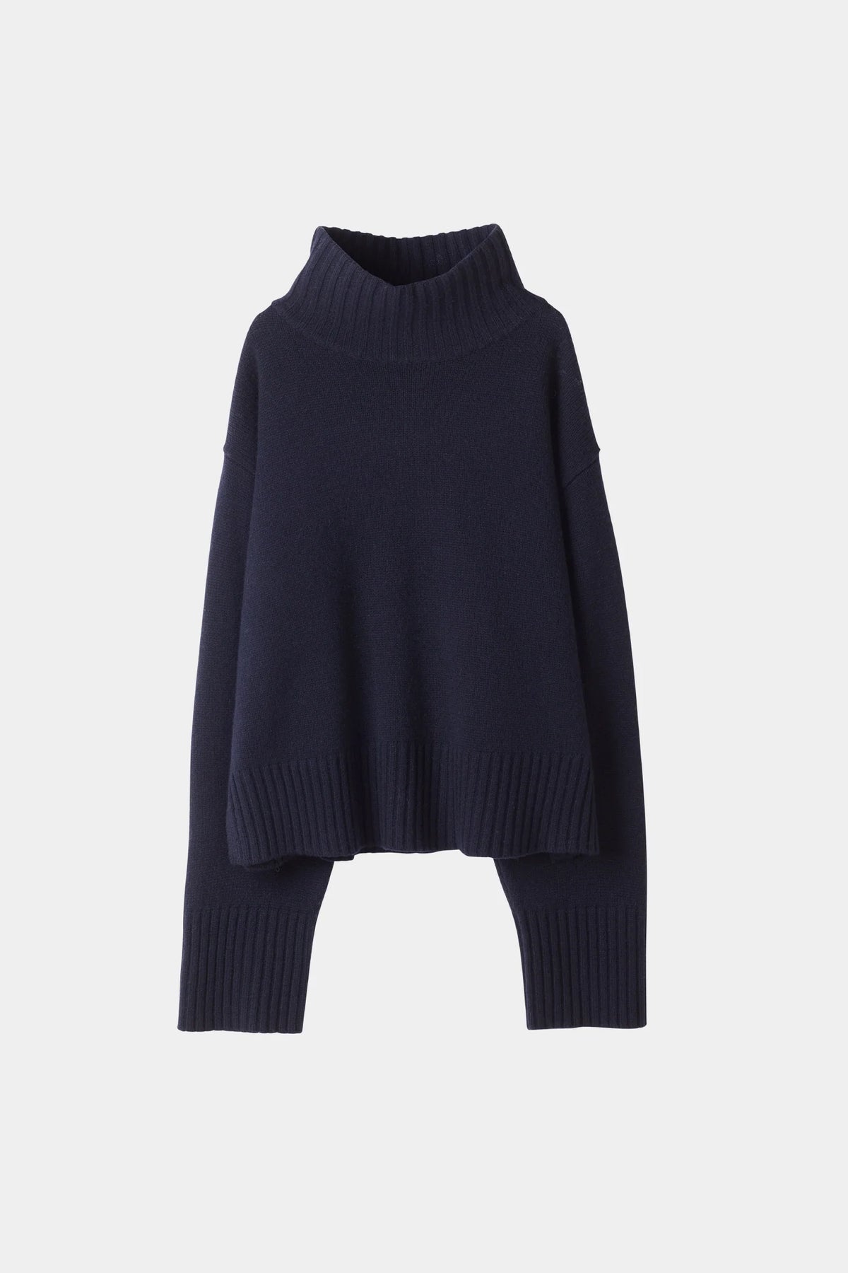 Navy blue sweater on a light gray background