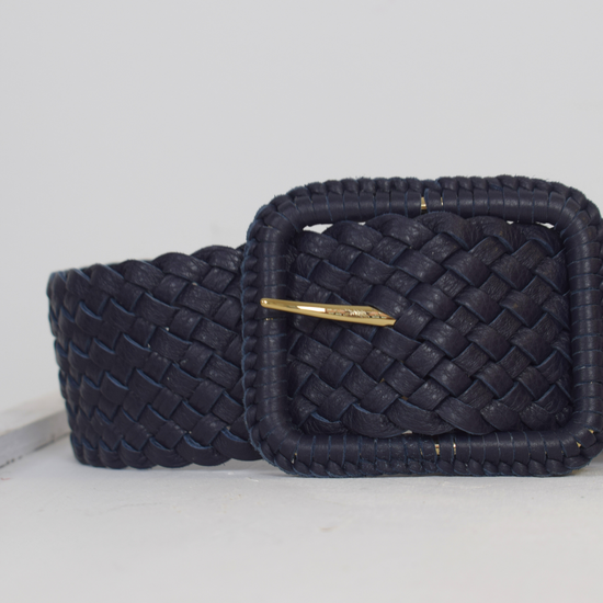 Wide navy woven belt