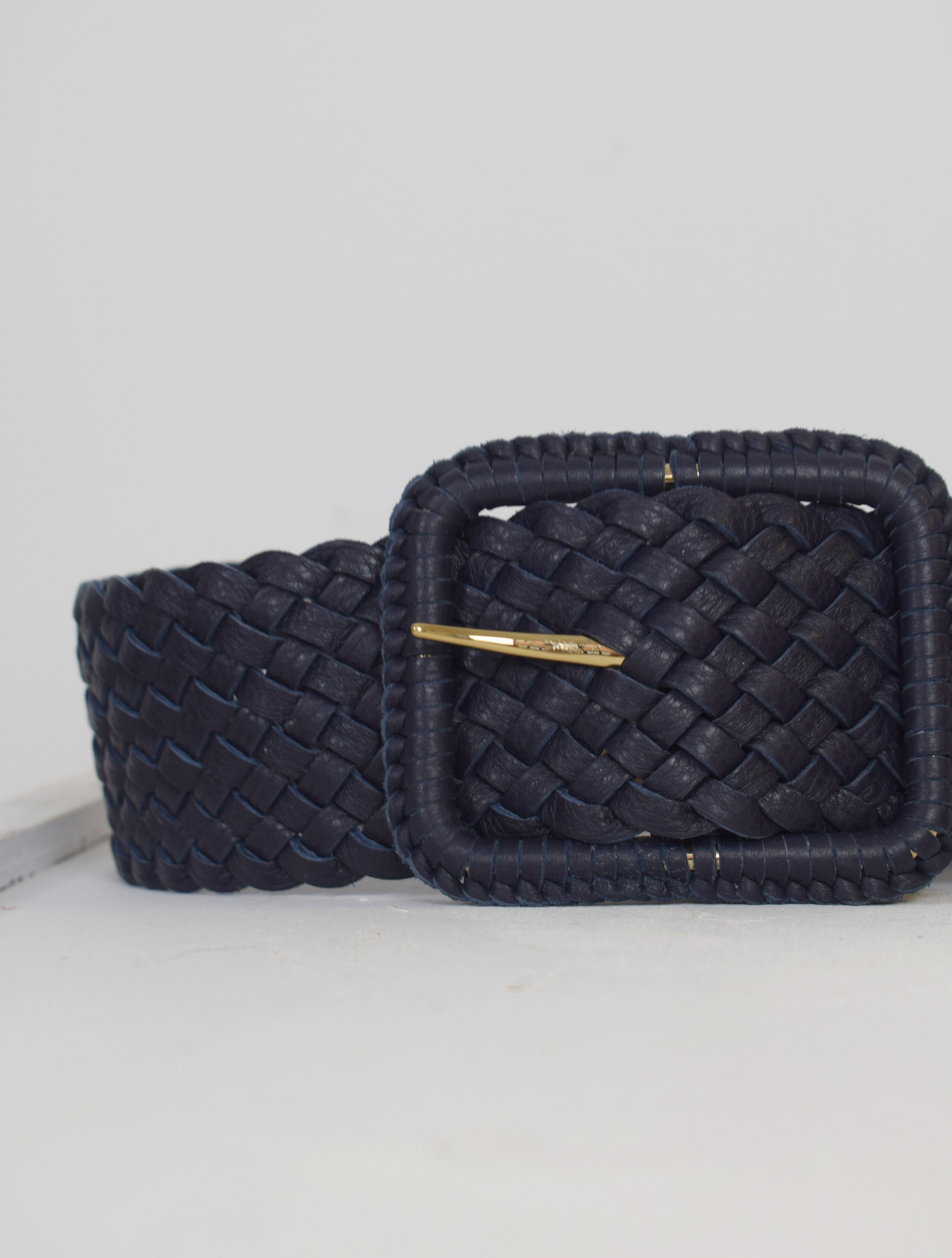 Wide navy woven belt