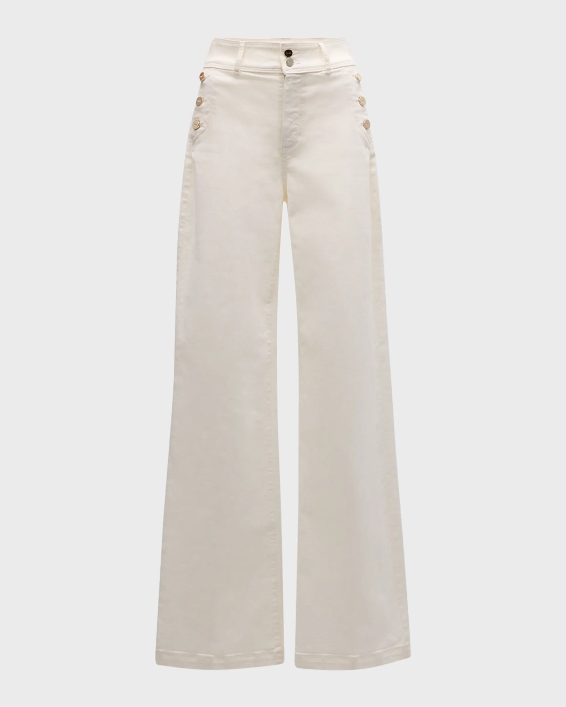 Ecru straight leg jeans with matt buttons