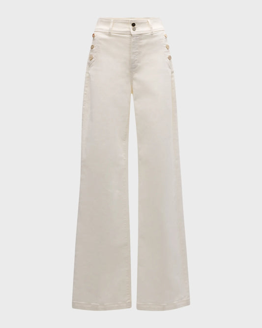 Ecru straight leg jeans with matt buttons